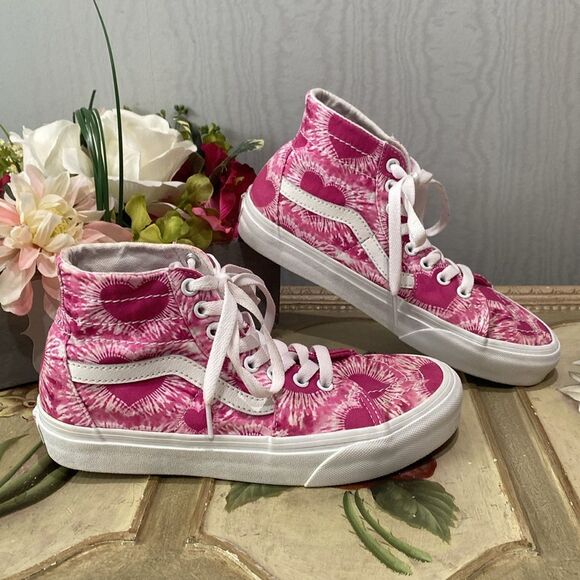 Vans Shoes - Vans Off the Wall Sk8-Hi Tapered Tie-Dye Hearts Fuchsia Pink Men 5.5 Women 7